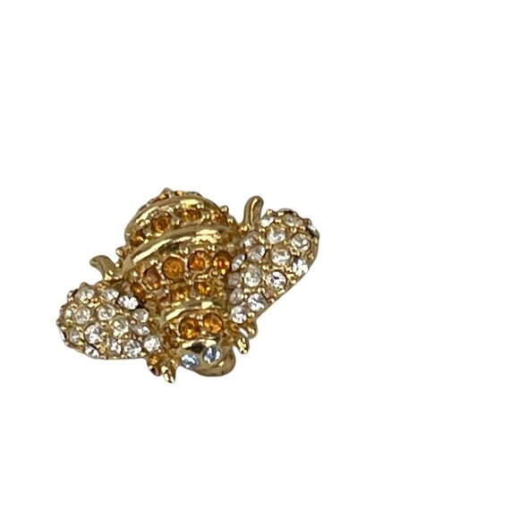 Monet Rare Gold Tone Bee Brooch With Orange & Clear Crystals - Picture 10 of 13